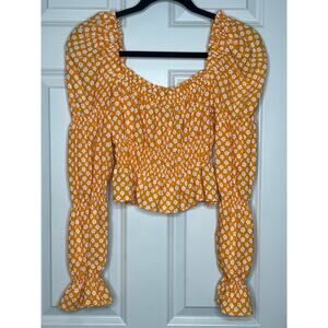 H&M Divided Yellow Floral Smocked Shirt Small
